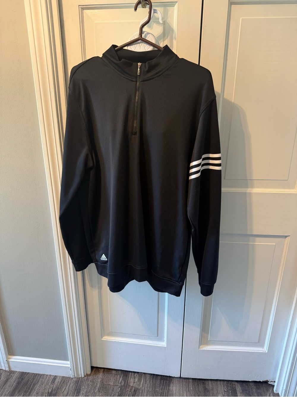 Adidas Golf Climatite Black Quarter-Zip Pullover with White Sleeve Stripes